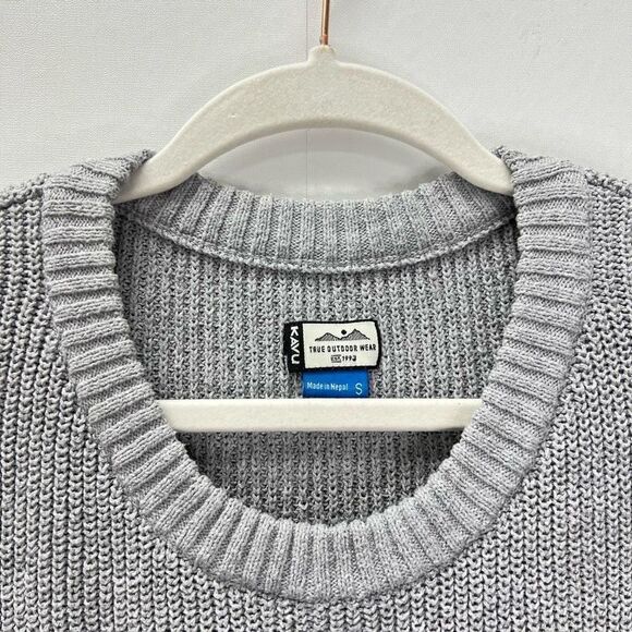 Kavu Lena Pullover Knit Sweater Light Gray Long Button Sleeves Scoop Neck Size S - Picture 5 of 5